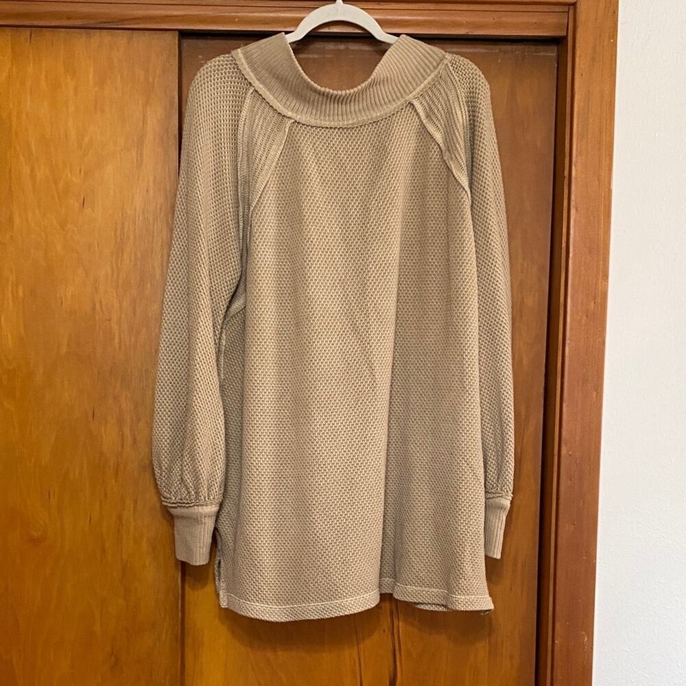 We The Free Tan She’s a Keeper Top Thermal Knit Sweater Long Sleeve Oversized